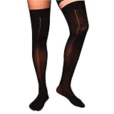 TTAO Herren Elegant Kniestrümpfe Öl Glanz Stützstrümpfe Feinstrumpfhose Lange Halterlose Strümpfe Socken für Crossdressing Dessous Schwarz Einheitsgröße