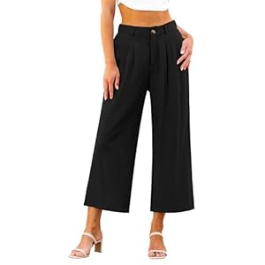 GRAPENT Wide Leg Capri Pants for Women High Waisted Linen Flowy Pleated Capris Cropped Trousers Pants Dressy Casual