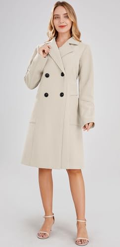 chouyatou Women's Basic Essential Double Breasted Mid-Long Wool Blend Pea Coat (X-Small, Off White)