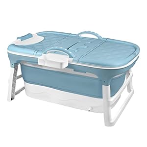 FIVMEN Opvouwbare badkuip voor volwassenen, met afdekking, mobiele opvouwbare badkuip, vrijstaand, voor badkamer, douche en balkon, blauw