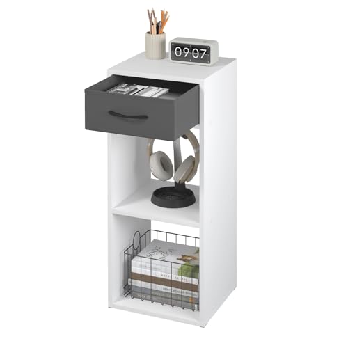 WOLTU Bücherregal mit 3 Ebenen, Standregal mit 1 Stoffschublade 2 Würfeln, offenes Regal, Aufbewahrungsregal klein, für Wohnzimmer Schlafzimmer Kinderzimmer, 32,4x80x30 cm, weiß, SK055ws