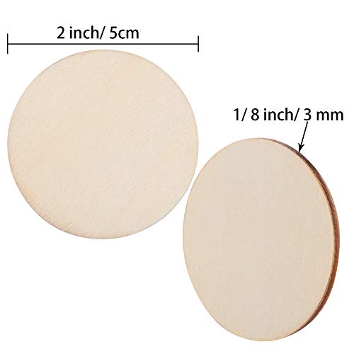 Boao 100 Packs 2 Inch Round Disc Unfinished Wood Circle Wood Pieces Wooden Cutouts Ornaments For Craft Supplies, Decoration, Laser Engraving Carving #TOP5