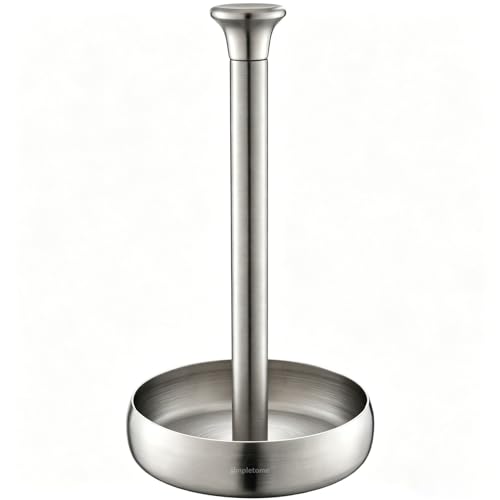 simpletome Paper Towel Holder Countertop ONE HAND Tear Keep It Rolled Up Weighted Base (304 Brushed Silvery)