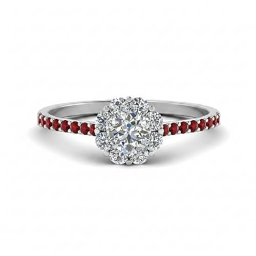 Image of Choose Your Gemstone Flower Halo Diamond CZ Ring 925 Sterling Silver Round Shape Halo Engagement Rings Everyday Jewelry Wedding Jewelry Handmade Gifts for Wife US Size 4 to 12