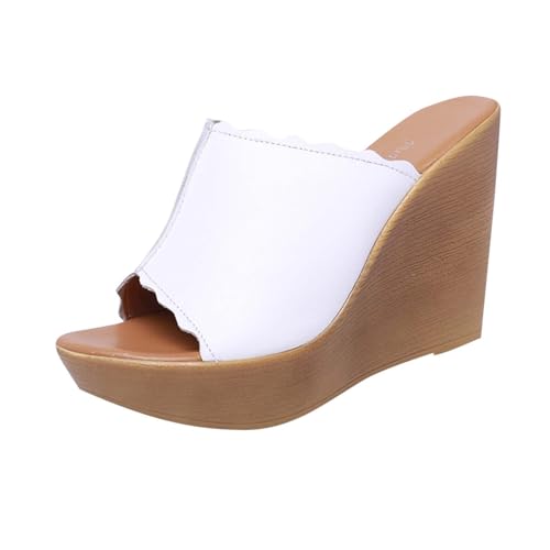 Pantuflas de plataforma para mujer, boca de pez, sandalias de cuña para primavera y verano, ligeras, clásicas, J 654 Beige, 37.5 EU