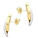 Orovi Damen Ohrringe Bicolor Gelbgold und Weißgold Ohrstecker gekreuzt 14 Karat (585) Gold