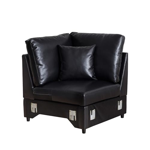 LEVNARY Modular Corner Chair, Faux Leather Upholstered Single Corner Seat