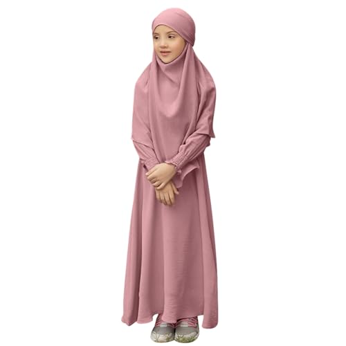 OBEEII Abaya for Girls Muslim Long Sleeve Prayer Dress Ramadan Kaftan Abaya with Hijab Islamic Clothing Arabic Eid Robe2