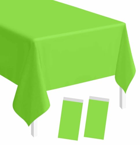 Image of SietDESEO 2 Pack Lime Green Plastic Tablecloth Rectangle 54 x 108 Premium Disposable Table Cloth Plastic Lime Green Table Cover for Wedding Baby Shower Party Decorations