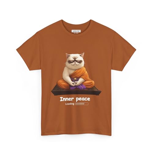 Lama Cat Funny T-Shirt - Cute Grumpy Cat Yoga Shirt for Men and Women - Sarcastic Mindfulness Gift - IPL Texas Orange