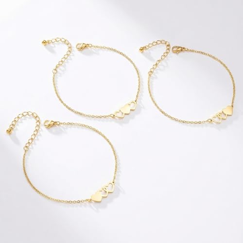 Image of 2 & 3 Pcs Triple Heart Link Sister BFF Bangle Bracelet Set | Matching Bestie Friendship Jewelry, Mother's Day Graduation Gifts for Women Teengirls