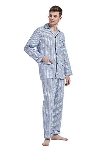 Men's 100% Cotton Pajama Set Long Sleeves Pjs Elastic High Waist Sleepwear4