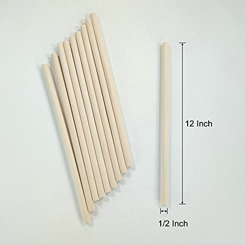 1/2 X 12 Inch, Wooden Dowel Rods, Unfinished Wood Round Sticks For Arts Crafts And Diy Projects, 10 Pcs. #TOP1