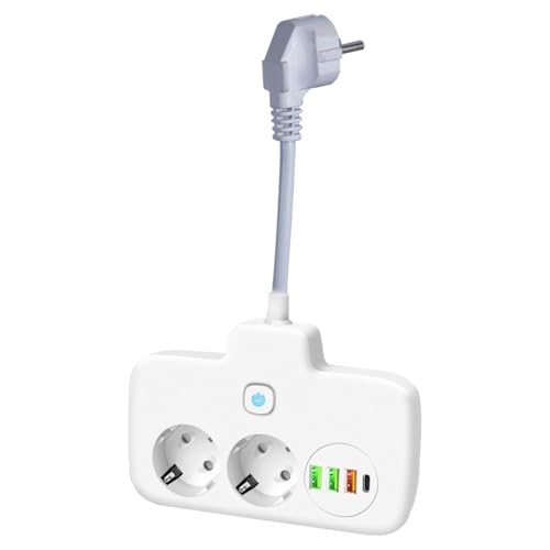 PLLYPE Ladron Enchufe USB, 6 en 1 Ladrón Enchufes Multiples, Base Enchufes Multiple con 2 Tomas de CA y 3 USB y 1 Tipo-C, para Oficina, Cocina, Compatible con Móviles, PC