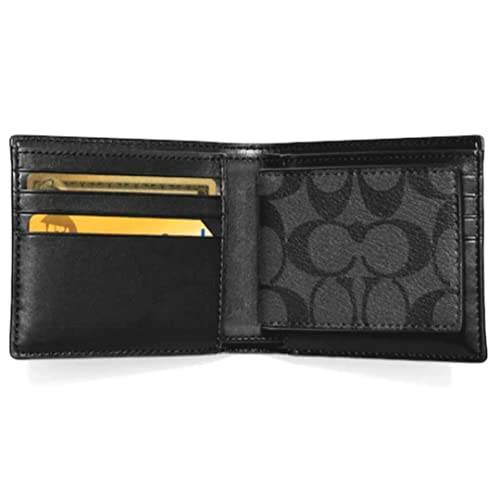 Coach Id Billfold Wallet In Signature Canvas Charcoal/Black #TOP1
