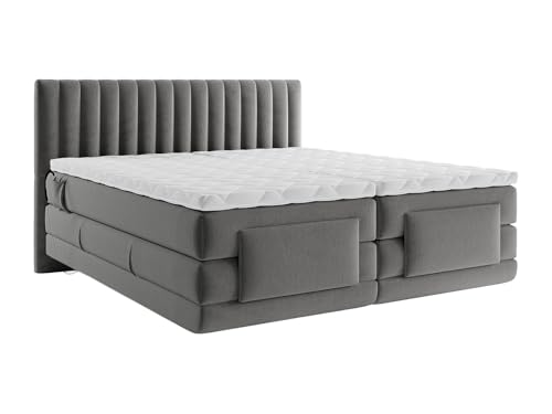 Vente-unique - Ensemble Complet boxspring tête de lit Coutures Verticales + sommiers Relaxation électrique + Matelas + surmatelas - 2 x 80 x 200 cm - Velours...