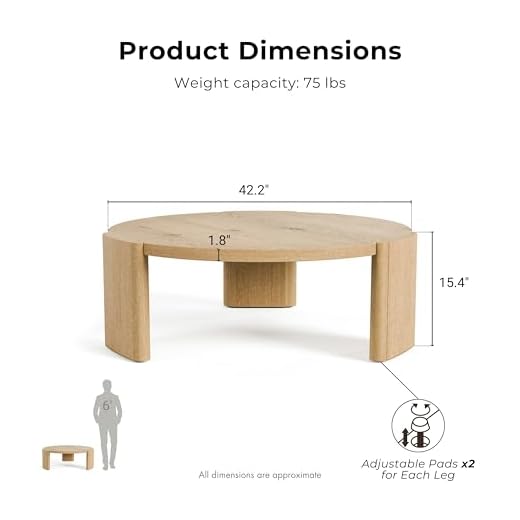 Modern Oak Round Coffee Table with Plinth Base