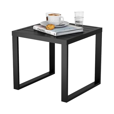 YOEEMZ Aluminum Outdoor Side Table, Small Square Patio Table for Backyard Balcony Pool Porch Garden and Lawn (Black) Cover