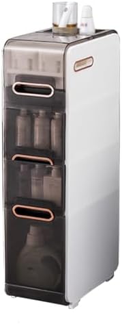 Slim Bathroom Storage Cabinet with Wheels, Freestanding Toilet Organizer, Waterproof Plastic Drawer Shelves, Large Capacity Tissue Box Holder (96x22x41cm)