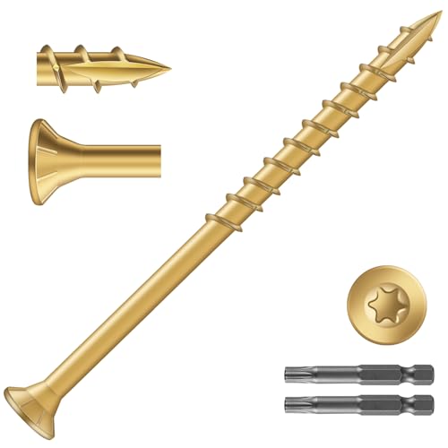 Image of #9 x 3 Inch Deck Screws (158Pcs) 2lb. Exterior Wood Screws. Carbon Steel, Tan, Flat Head, Rust Resistant epoxy Coated, with T25 Star Bit