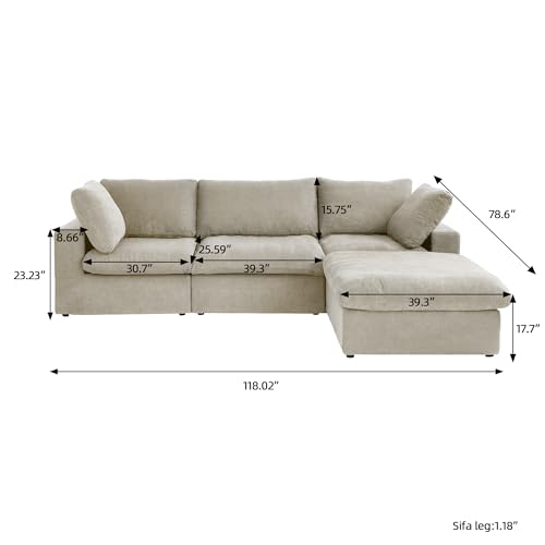 Image of JACH L-Shaped Cloud Sectional Sofa for Living Room, Modular Modern Couch (Khaki)