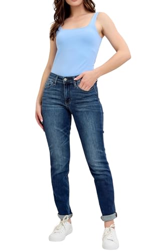 Judy Blue Classic Mid Rise Medium Wash Cuffed Slim Fit Jeans2