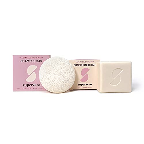 superzero Moisturizing Shampoo and Conditioner Bar Set for Dry, Damaged, and Color Treated Frizzy Hair, Nourishes and Strengthens, Smoothing Frizz with Moisturizing Cocoa Butter, Sulfate Free, Plastic Free, Vegan, Luxury Hair Care, and Stylist Recommended