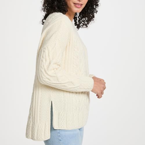 Womens Irish Cable Knit Aran Sweater. Tully Box Crew Neck Pullover, Supersoft Merino Wool, Made in Ireland3