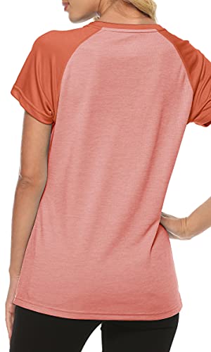 Mofiz Lady's Workout Running Top Short Upf 50+ Sun Protection Sleeve Soft Lightweight Yoga Fitness Joggers Round Neck Sportstee Shirts Dark Orange Size L #TOP3