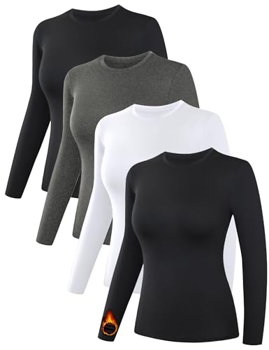 Dalavch 4 Pack Women’s Thermal Shirts, Women Fleece Lined Compression
