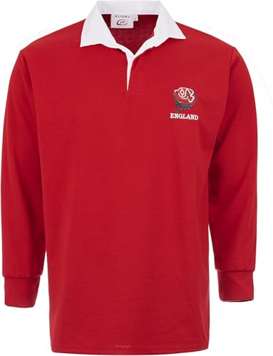 Fashion Link England Rugby Shirt Men’s Long Sleeve - Rugby Jersey for Fans and Players (L, Red)