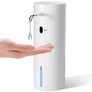 WRISIN Touchless Automatic Soap Dispenser 15.2 oz, Stainless Steel Nozzle, 6 Adjustable Settings & 3rd Gen. Smart Sensor, Silent Hands-Free for Kitchen/Bathroom/Toilet（White）