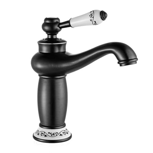 EGTink Grifo de baño negro de latón antiguo, grifo de lavabo retro, monomando...