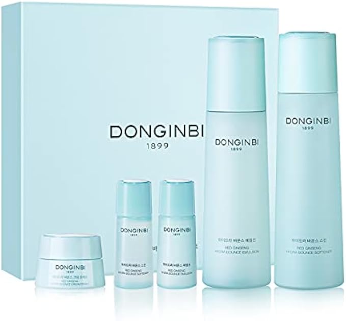 DONGINBI Hydra Bounce Korean Skin Care Set - Face Toner, Lotion, and Moisturizer with Red Ginseng and Hyaluronic Acid for Soft, Supple, and Hydrated Skin - Korean Face Moisturizer