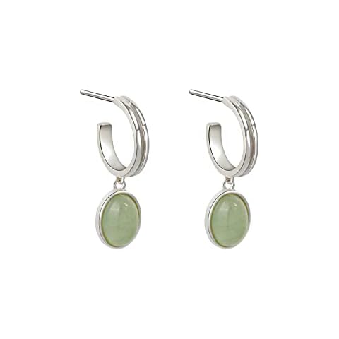 Small 14K Gold Plated 925 Sterling Silver Post Huggie Earrings with Aventurine Stone Dangle Hoop Earrings with Posts for Women (Silver) Cover