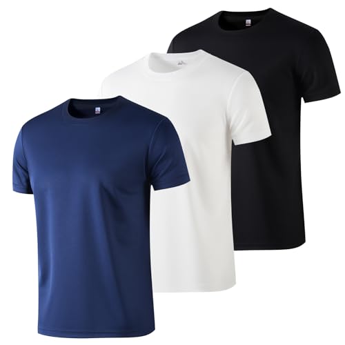 3 Pack Mens T Shirts,T Shirts for Men Pack with 1 Black &1 White,Soft Breathable Short Sleeve Tees for Gym