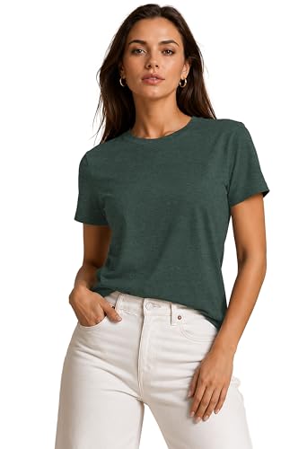 Image of London Hills Tshirt for Woman | Tops for Woman | t Shirt for Woman's Relaxed Fit Round Neck | Tops for Women Western Half Sleeve Melange Textured | Women top's | Women's tees | Women' t Shirt