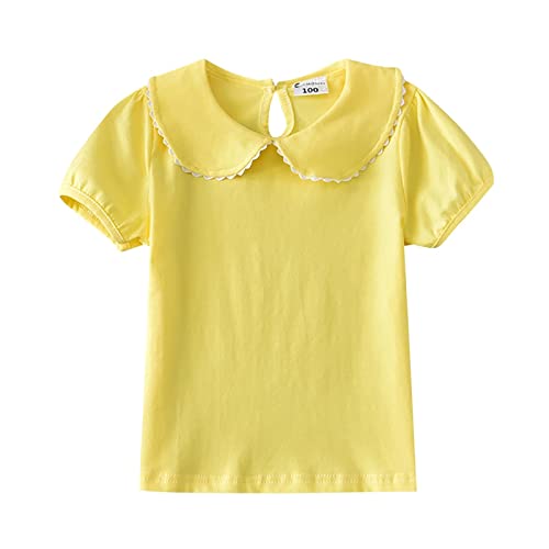 RNTOP Kids Baby Girl Short Sleeve Collar Shirt Toddler Girls Solid Color Blouse Casual Basic Tee (Yellow, 3-6 Months)