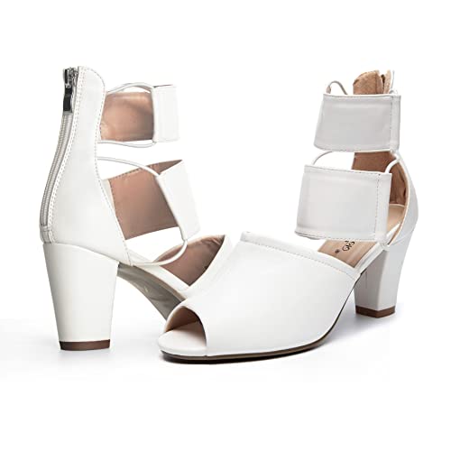 Ann Creek White High Heels Women Peep Toe Heeled Sandals Ladies Open Toe Chunky Heels Comfortable Block Heels 2 Inch Heels Ravia Size 7.5 #TOP3