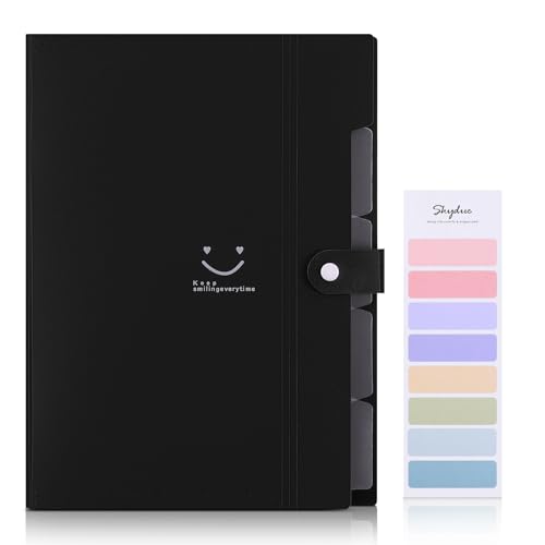 Image of SKYDUE File Folder with 8 Labels, 5 Pockets Accordion Paper Organizer for School and Office,A4 Letter Size,Black