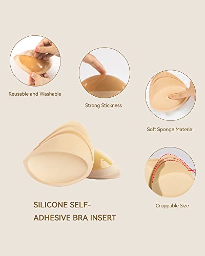 Niidor Self-Adhesive Bra Pads Insert Removable Triangle Push Up Sticky Bra Cups Inserts Breast Lifter for Bikini Swimsuit, Nude - Image 3
