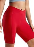 Hvididan Girls V Cross High Waisted Athletic Shorts Side Pockets Biker Running Dance Yoga Gymnastics Workout Shorts Red 13-14 Years