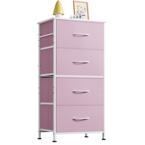 Image of WLIVE Dresser with 4 Drawers, Storage Tower, Organizer Unit, Fabric Dresser for Bedroom, Hallway, Entryway, Closets, Sturdy Steel Frame, Wood Top, Easy Pull Handle,A-Pink
