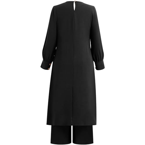 IDOPIP Abaya Dress for Women Muslim Set Long Sleeve Ramadan Islamic Dress Shirt with Pants 2PCS Dubai Prayer Casual Clothes2