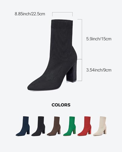 Women's Pointed Toe Ankle Boots - Minimalist Chunky Heel Sock Booties, Stretch Knit Slim Fit Casual Boots for Fall & Winter2