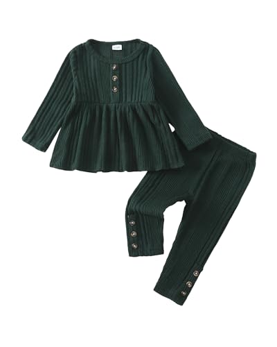 Image of Kucnuzki Toddler Baby Girl Clothes Outfit Long Sleeve Plain T Shirt Top Baby Girl Pants Leggings Two Piece Outfits Set