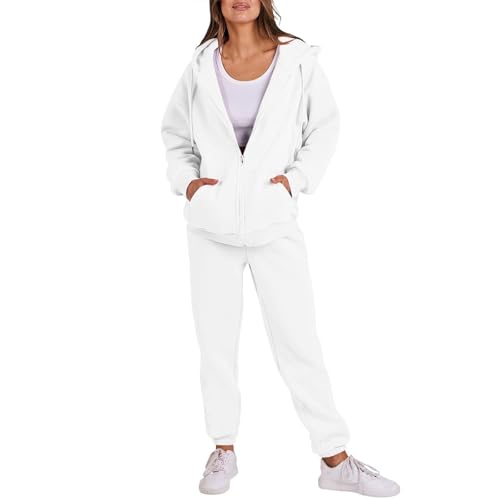 Womens 2 Piece Outfits Lounge Hoodie Sweatsuit Sets Oversized Zip Up Sweatshirt Baggy Sweatpants with Pockets