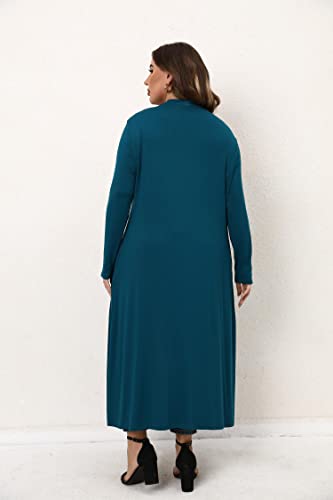 Image of Women Plus Size Floor Length Open Front Drape Cardigan Lightweight Long Sleeve Maxi Duster with Pockets 1X-5X