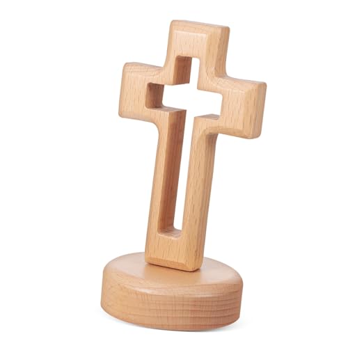 ULTECHNOVO 1 Juego Cruz De Madera Maciza Crucifijo De Pie Soportes Habitación Central Crucifijo Decoración Forma Hecho a Mano Decoración De La Habitación Pedestal Light Brown