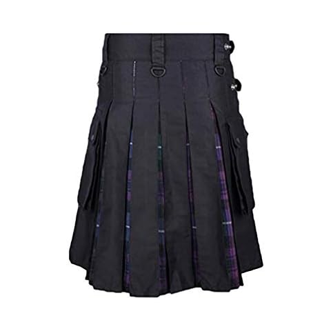 JiXuan New Men Scottish Kilt Patchwork Plaid Casual Skirt Pant Men Punk Hip Hop Skirt Trousers Stylish Scotland Skirt Purple Cover